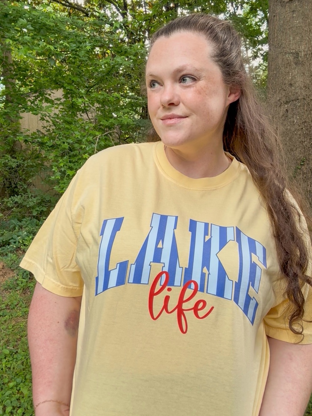 Comfort Colors Yellow Graphic 'Lake Life' Tee with Blue & Red Print